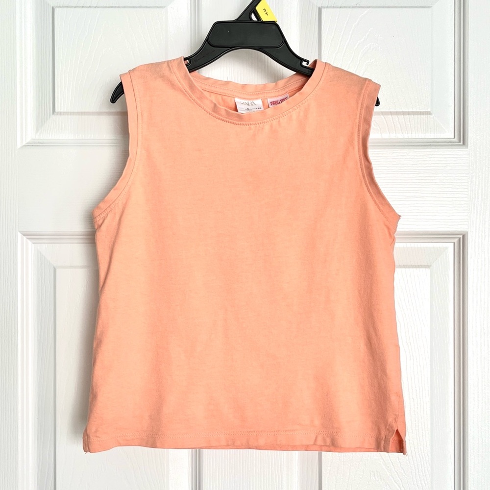 Zara, Kids 100% cotton sleeveless muscle shirt, neon orange size 5, runs smaller